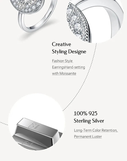 Full Moissanite Ring for Women Soild S925 Silver Round Cut Lab Diamond Engagement Fine Jewelry Gifts With Certificed
