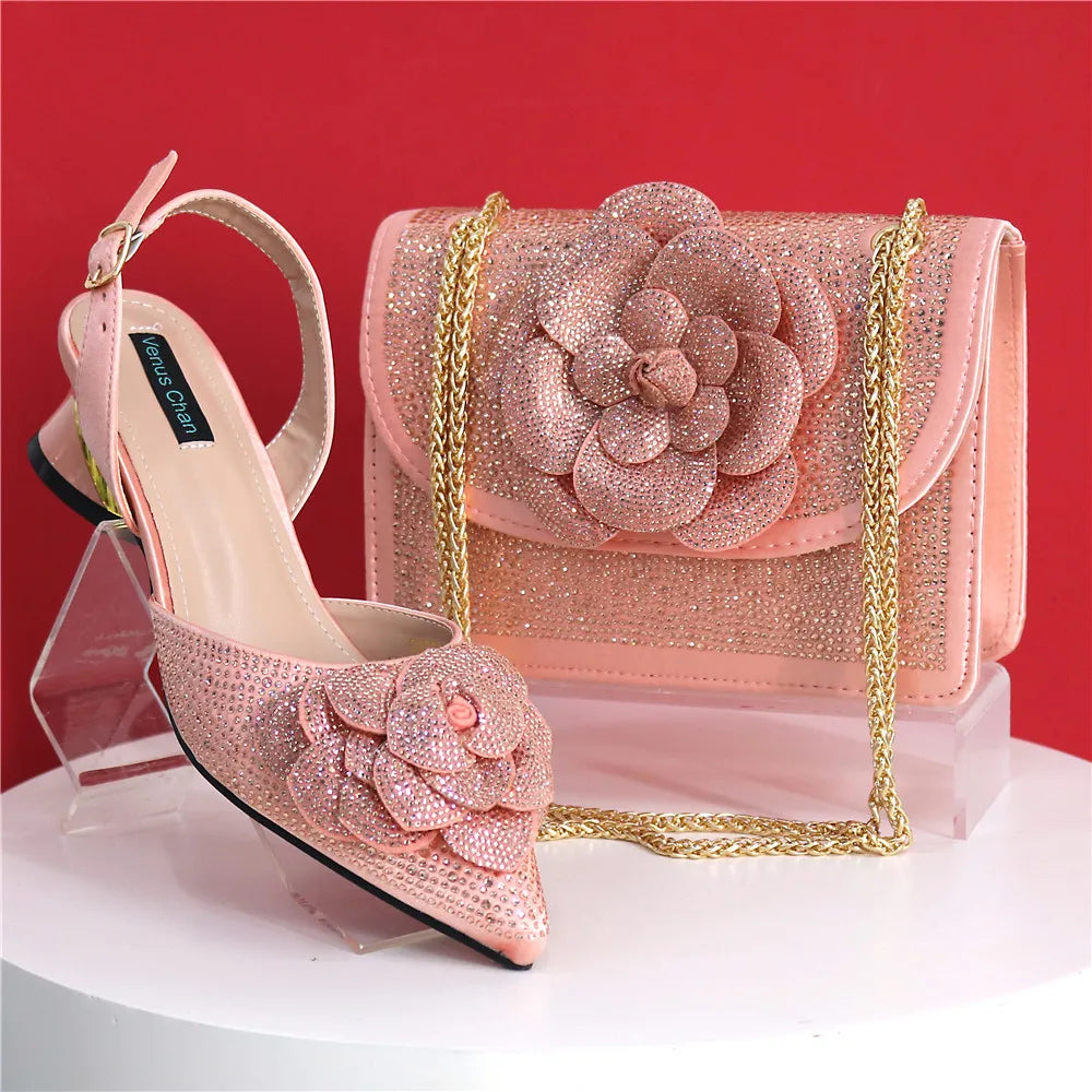 Italian Design Fashion Banquet Bags And Comfortable Mid-heel Hollow Pointed Shoes Are Suitable For parties Or Commuting