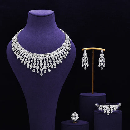 Bridal Zirconia Full Jewelry Set for Ladies Party Luxury Dubai Nigeria CZ Crystal Wedding Necklace Set