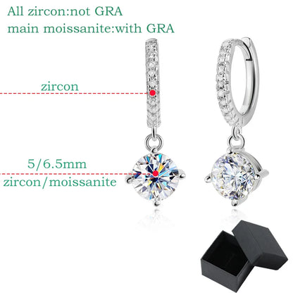0.5CT 1CT D Color Zircon/moissanite Drop Earrings for Women Sparkling Lab Diamond Sterling Silver 925 Wedding Jewelry