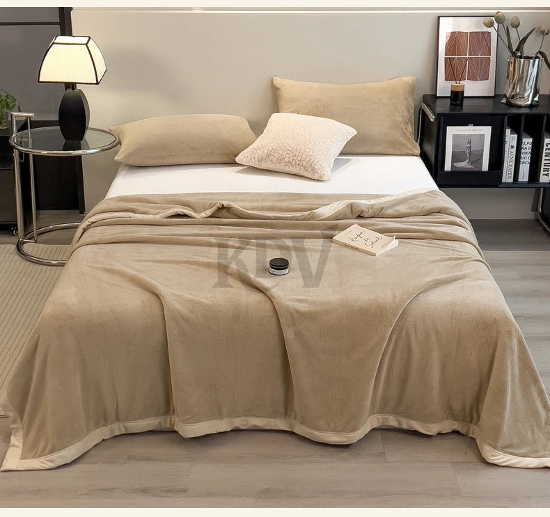 Double Layer Solid Color Milk Velvet Blanket Autumn Winter Thicken Warm Plush Blanket for Bed Sofa Single Double Thick Bed Sheet