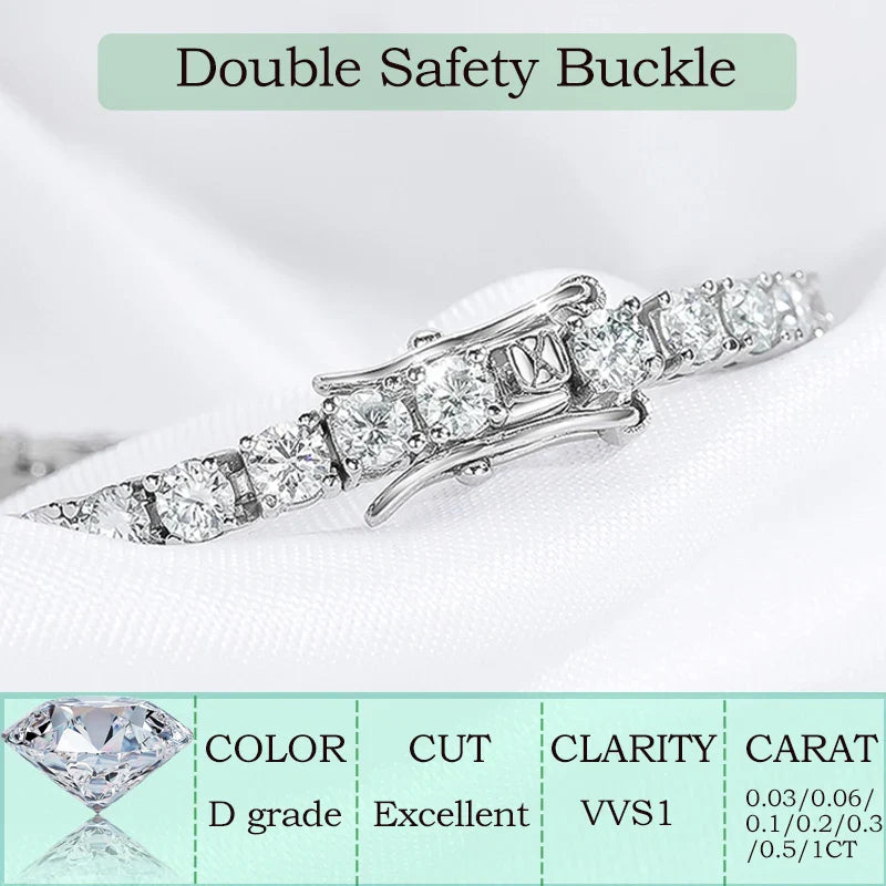 2-6.5mm Real Moissanite Tennis Bracelet for Women Christmas Gift Platinum Plated 100% 925 Sterling Silver Wedding Jewelry