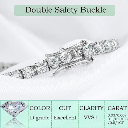 2-6.5mm Real Moissanite Tennis Bracelet for Women Christmas Gift Platinum Plated 100% 925 Sterling Silver Wedding Jewelry