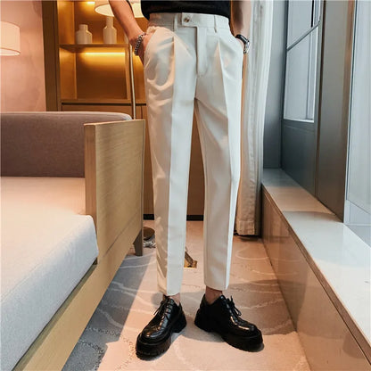Men Slim British Style Suits Pants Business Casual Trousers Male Solid Fit Trousers High Quality Man Formal Wear Suit Pants 36