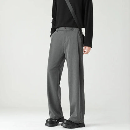 Men's Spring Essential Suit Pants Elastic Waist Loose Straight Black Gray Casual Business Work Slacks Fashion Trendy Daily Wear