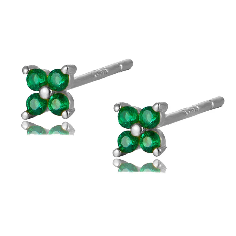 925 Sterling Silver Romantic Color Zircon Three-petal Flower Stud Earrings for Women Fashion Huggies Piercing Jewelry