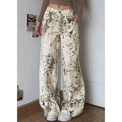 Female Chic Apricot Leopard Print Jeans