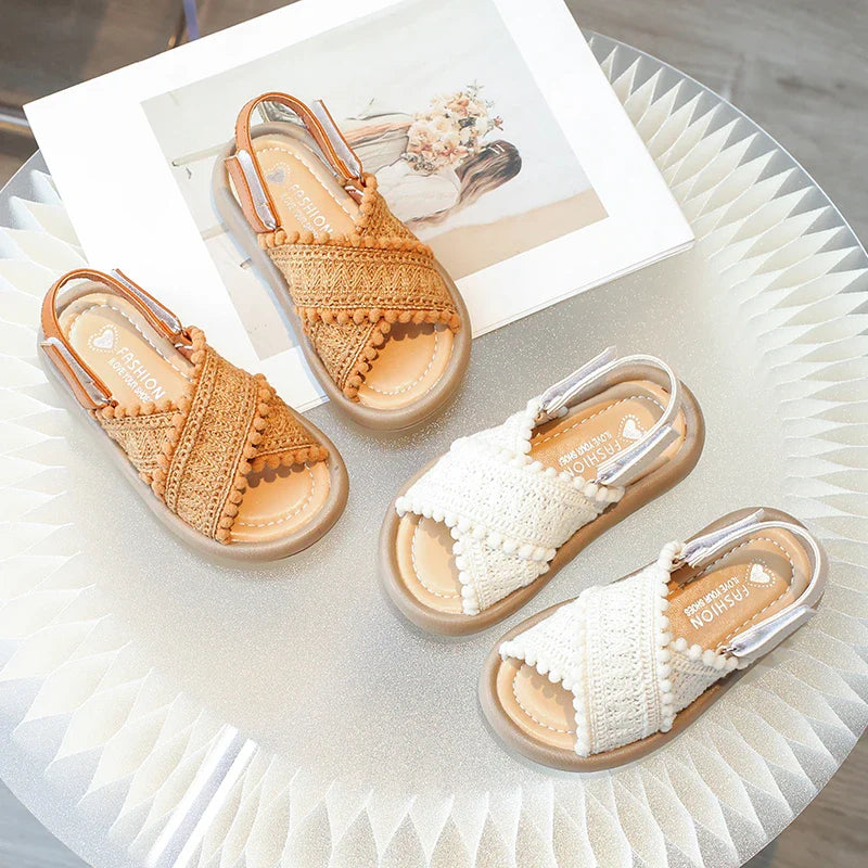 Girls Summer Beach Shoes Ethnic Style Children's Casual Sandals Kids Soft Sole Fashion Shoes Vintage Princess Shoes Summer New