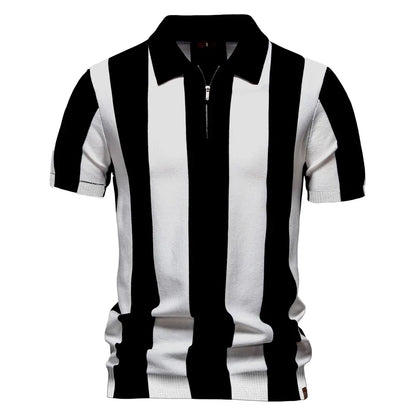 2025 New Summer Men's Breathable Striped Contrast Panel Polo Shirt - Casual Short Sleeve Knit Shirt with Comfort Fit