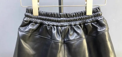 New Autumn Natural Sheepskin Elastic Waist Shorts Skirts A-Line Pocket Wide Leg Casual Above Knee Mini Genuine Leather Skirt 4XL
