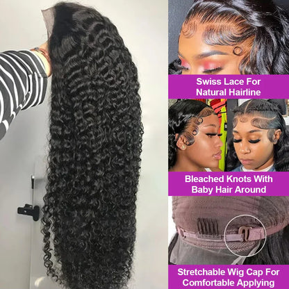 40 46 Inch Deep Wave Lace Frontal Wig 13x4 13x6 Hd Transparent Curly Human Hair Lace Front Wigs For Black Women Water Wave Lace Wigs Pre Plucked Baby Hair 300 High Density Brazilian Human Hair