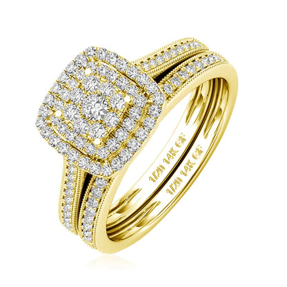 2pcs 14k Gold Filled Rings Set Moissanite Diamonds Certified Wedding Jewelry For Women Waterproof Bride Gift Non Tarnish