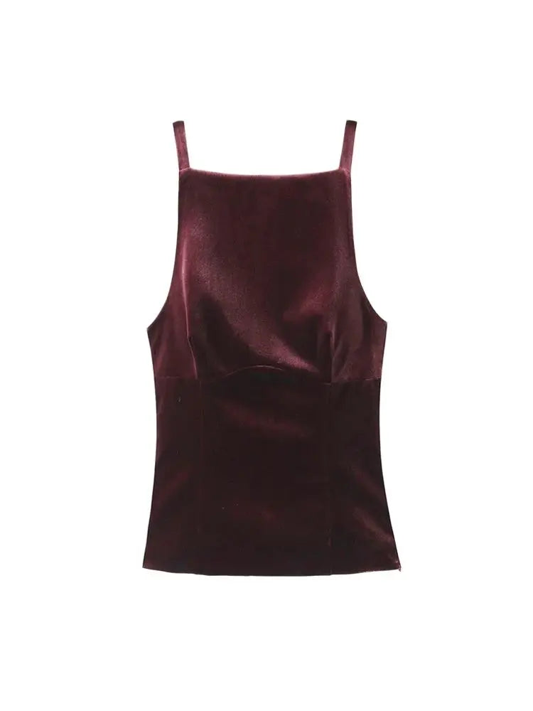 Women's Strappy Tank Tops with Back Bow, Straight Neck, Side Zipper, Female Camis, Sexy Fashion
