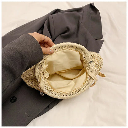 Summer New Straw Weaving Crossbody Bag Fashionable and Casual Shell Bag Women's Shoulder Bag with Excellent Texture