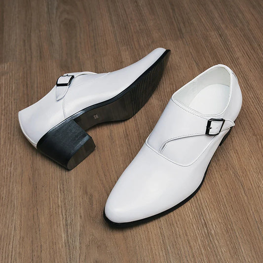 Dress Shoes Man Thick Heel Brogue Leather Men Wedding Party Social Shoe Male Business Casual White Platform Formal Shoes For Men