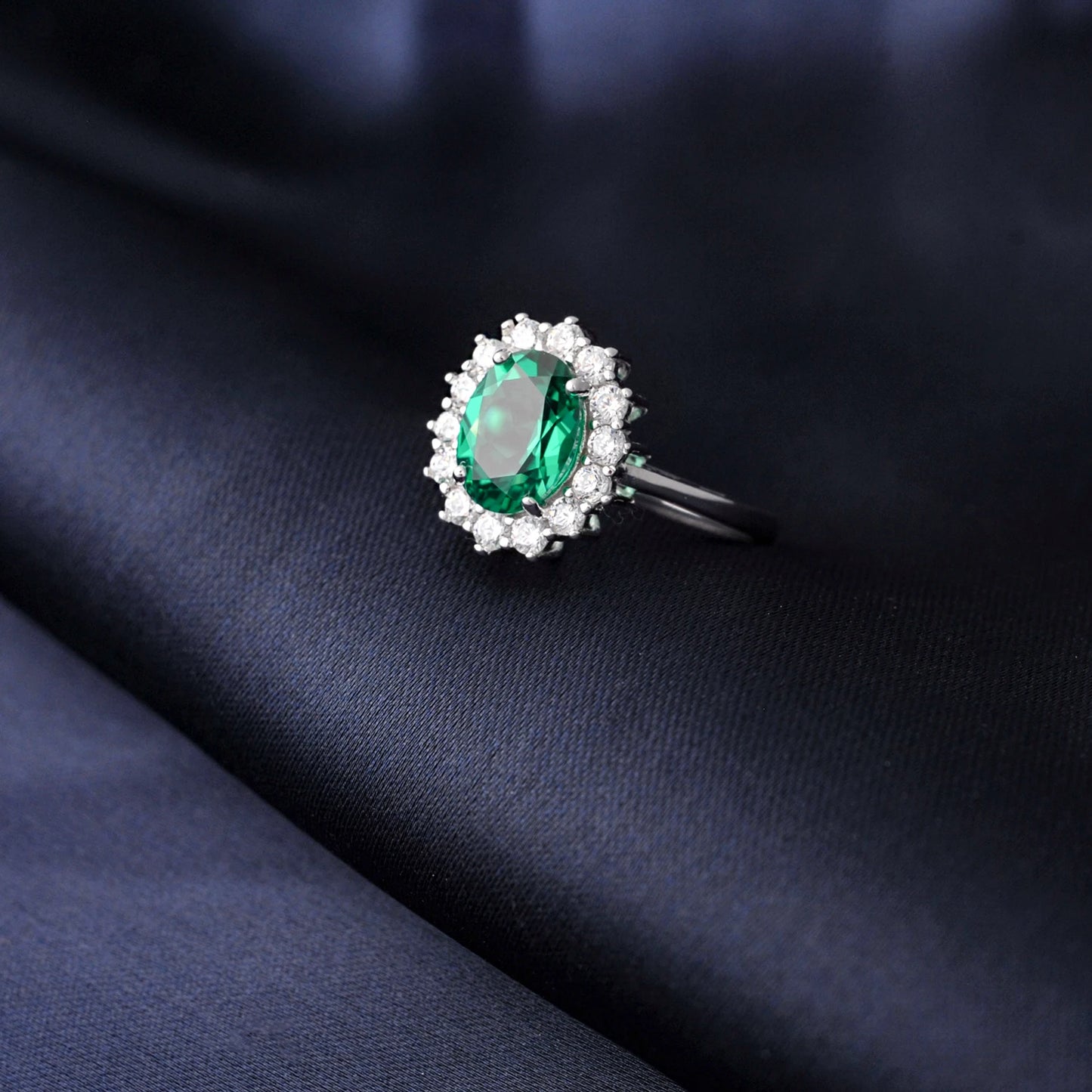 Halo Rings for Women Created Blue Sapphire Nano Emerald Red Ruby Princess Diana 2.67ct Oval Cut 925 Sterling Silver Rings