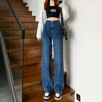 American Style Black Grey Wide-Leg Jeans For Women