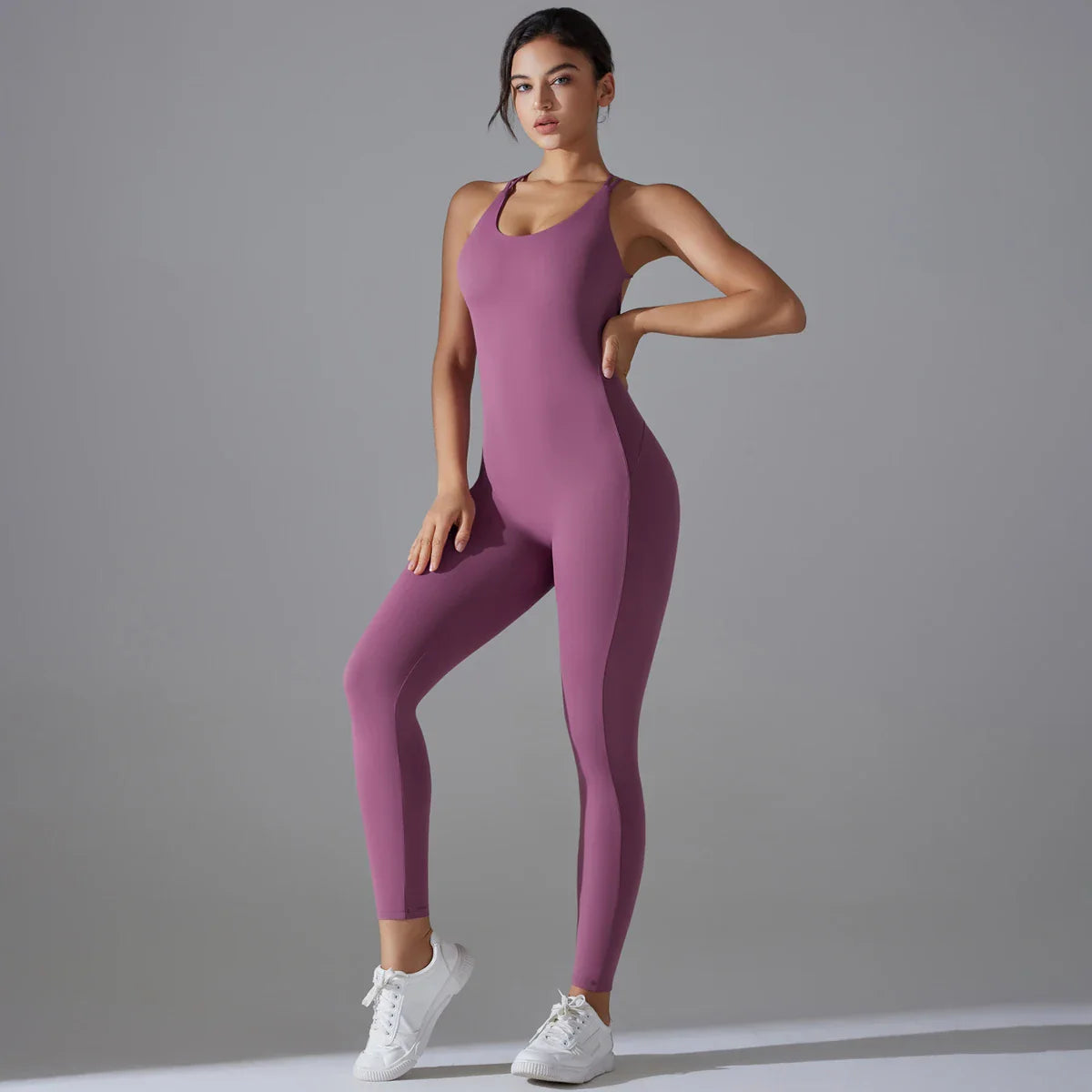 Sexy Backless Bodycon Scrunch Jumpsuit Raises Butt Women Dance Fitness Overalls Push Up Sleeveless Yoga Sport Jump Suit