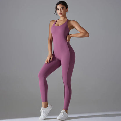 Sexy Backless Bodycon Scrunch Jumpsuit Raises Butt Women Dance Fitness Overalls Push Up Sleeveless Yoga Sport Jump Suit