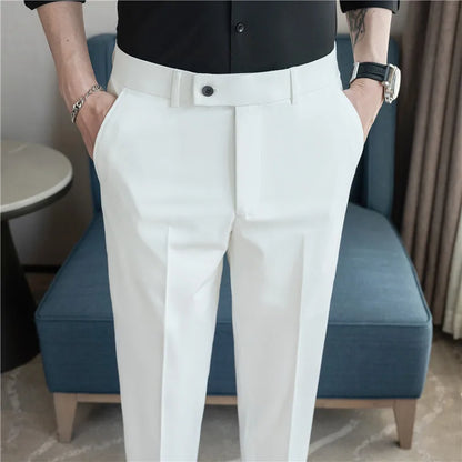 Stretch Solid Color Men's Trousers, Suitable for Business Casual, Parties, Formal Events, and Ankle-length Slim Pants.28-40