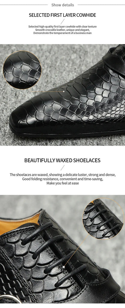 Men Dress Shoes Formal Oxfords Serpentine&Metal Buckle Decorate Wedding Wear Elegant Casual Leather  Zapatos De Hombre Best Gift