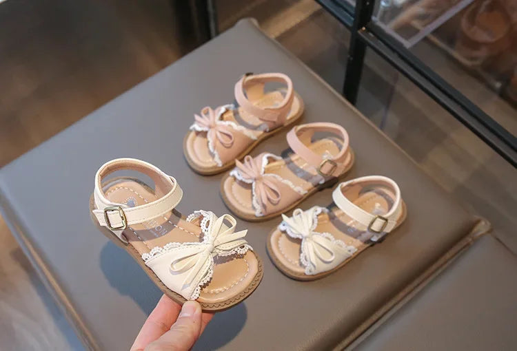 Girls Cute Lace Bow Princess Sandals New Little Kids Soft-soled Beach Summer Shoes Size 22-31