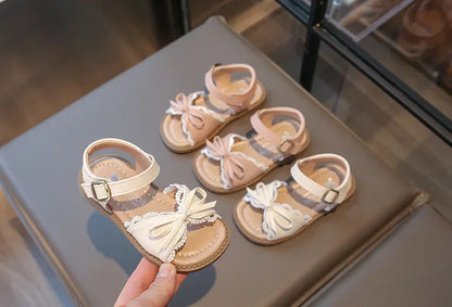 Girls Cute Lace Bow Princess Sandals New Little Kids Soft-soled Beach Summer Shoes Size 22-31