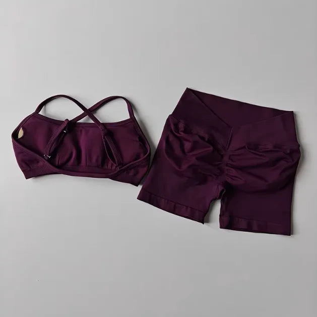 New Women's Seamless Workout Sets Thin Strap Back Sports Bra & 3-Inch Shorts, Quick Dry Gym Yoga Outfits