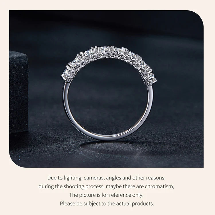 Moissanite Ring Lace Band 925 Sterling Silver Half Eternity Stackable Ring D Color for Women Engagement Retro Gift