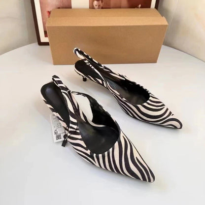 Bold and Stylish Pattern Women's Mid-Heel Sandals, Casual Slip-On with 3cm-5cm Heels 2025 Spring Sexy Slingbacks Ladies Shoes
