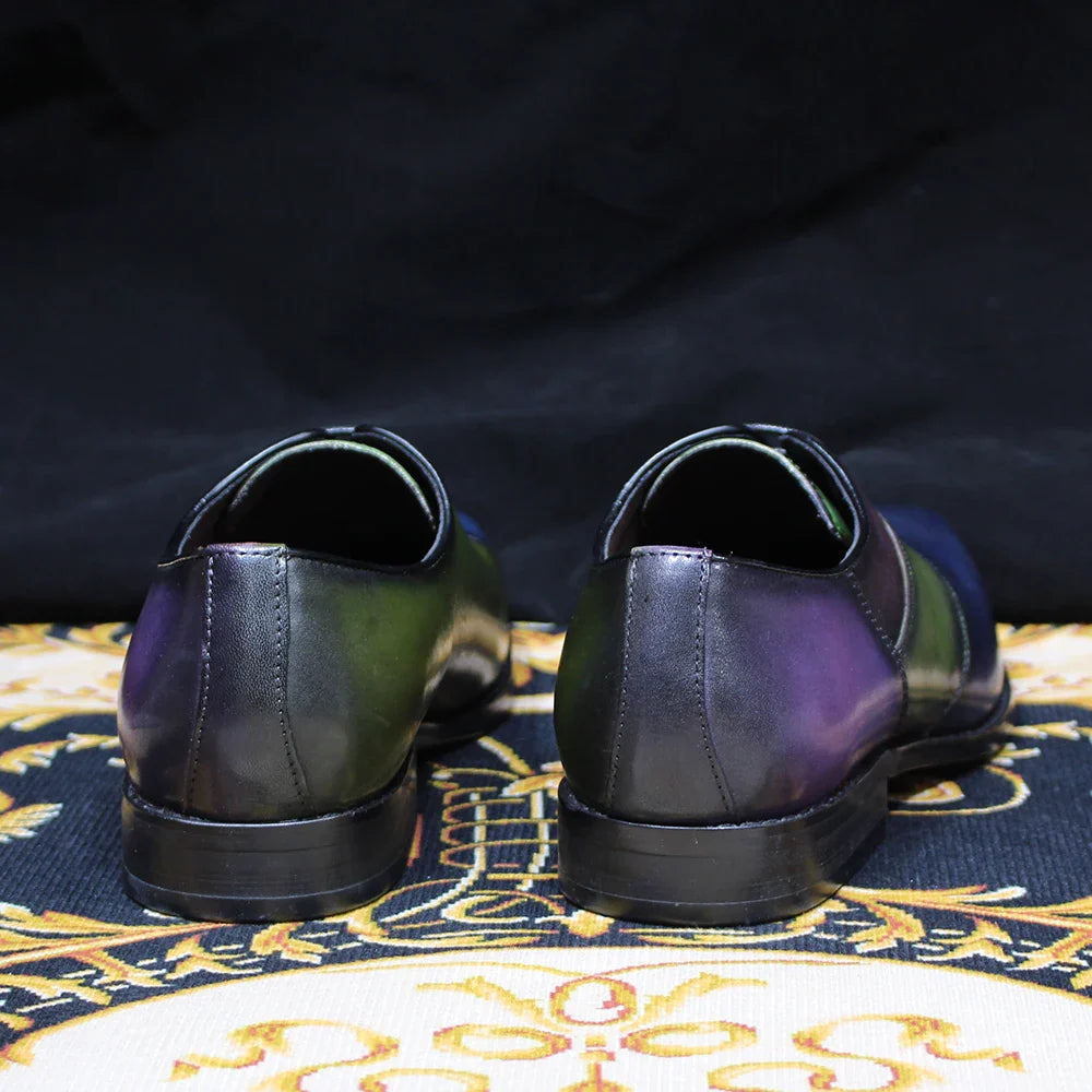Luxury Men's Patent Leather Dress Shoes Alligator Pattern Oxford Brogue Lace-Up Formal Shoes for Office Wedding Party