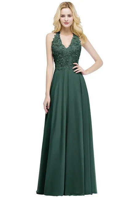 Dusty Pink Halter V-neck Lace Pearls Wedding Evening Dresses Long Dress Hollow Out Chiffon Elegant Party Dresses For Women 2024