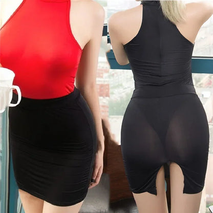 Elastic Wrap Mini Skirt for Women High Wiast Sexy Short White Black Long Tight Silk Pencil Skirts See Through Nightwear Clubwear
