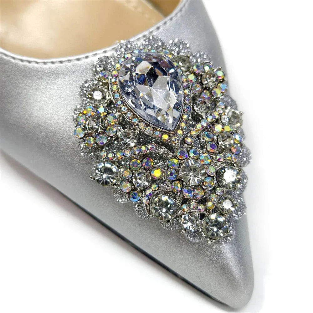 Sapatos e Bolsas Italianos Combinando Conjunto Nigéria Elegância Festa Strass Bico Fino Sapatos Femininos Salto Alto