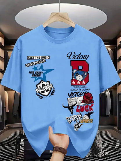 New Men's Summer Personalized Letter Graffiti Printed Comfortable and Breathable Round Neck T-shirt Outdoor Street Top