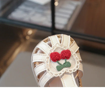 2025 New Summer Baby Girls Sandals Pu Leather Cartoon Strawberry Children's Beach Sandals Non-slip Sole Kids Shoes 21-30