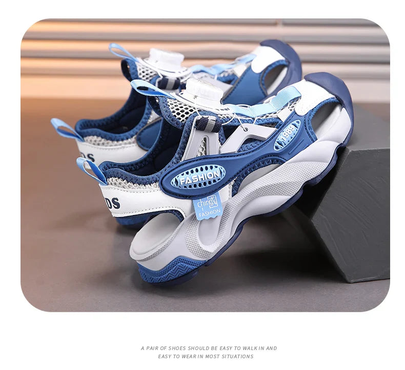 Summer Breathable Children's Sandals 5-16Y Boys' Fashion Beach Water Shoes Non Slip Outdoor Soft Bottom Sports Sandal Shading