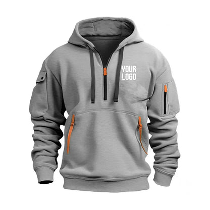 2025 new men's and women's multi pocket ribbon zipper wool hooded casual shirt loose pullover fashionable sports shirt top