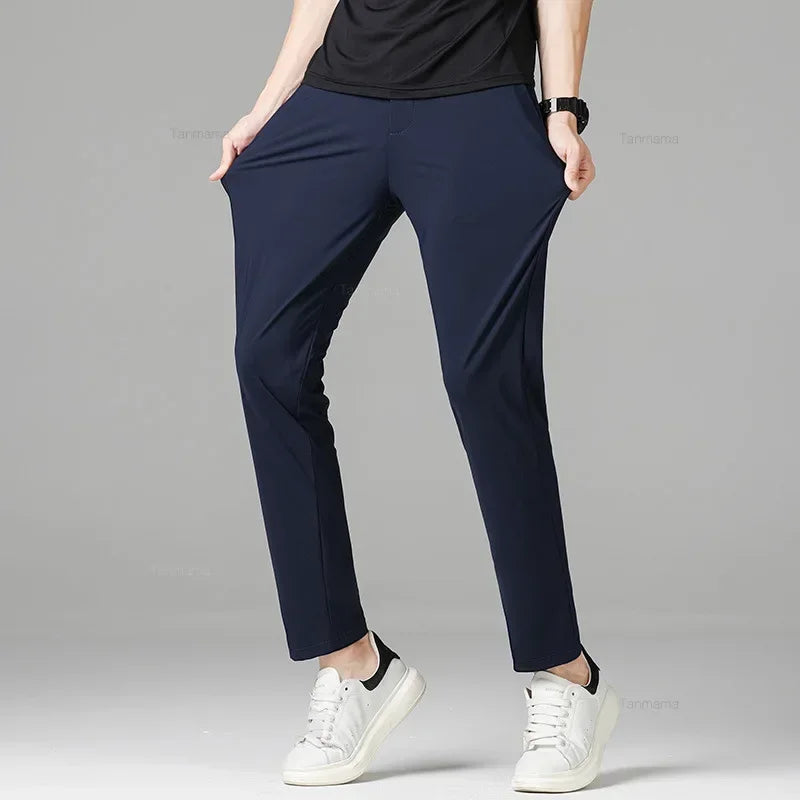 Summer Quick-drying Ice Silk Men's Casual Pants Ultra-thin Highly Elastic Business Casual Non-iron Trousers Black Gray Blue