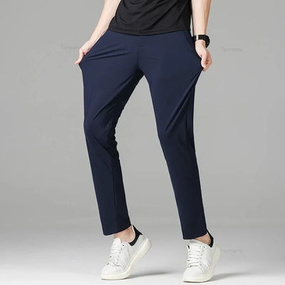 Summer Quick-drying Ice Silk Men's Casual Pants Ultra-thin Highly Elastic Business Casual Non-iron Trousers Black Gray Blue