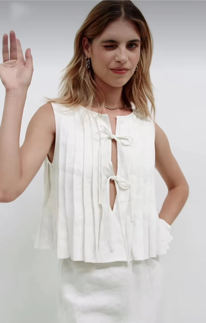 White Bandage Ribbed Tank Top Shirts For Women Hollow Out Sleeveless Slim Summer Fashion Vest Women's Lace-Up Vest Y2k Top
