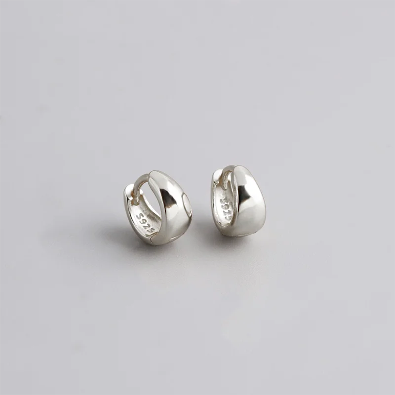 925 Sterling Silver Fine Matte Simple Wide Huggies Gothic Hoop Earrings for Women Unisex Piercing Rock Jewelry Ear Buckle