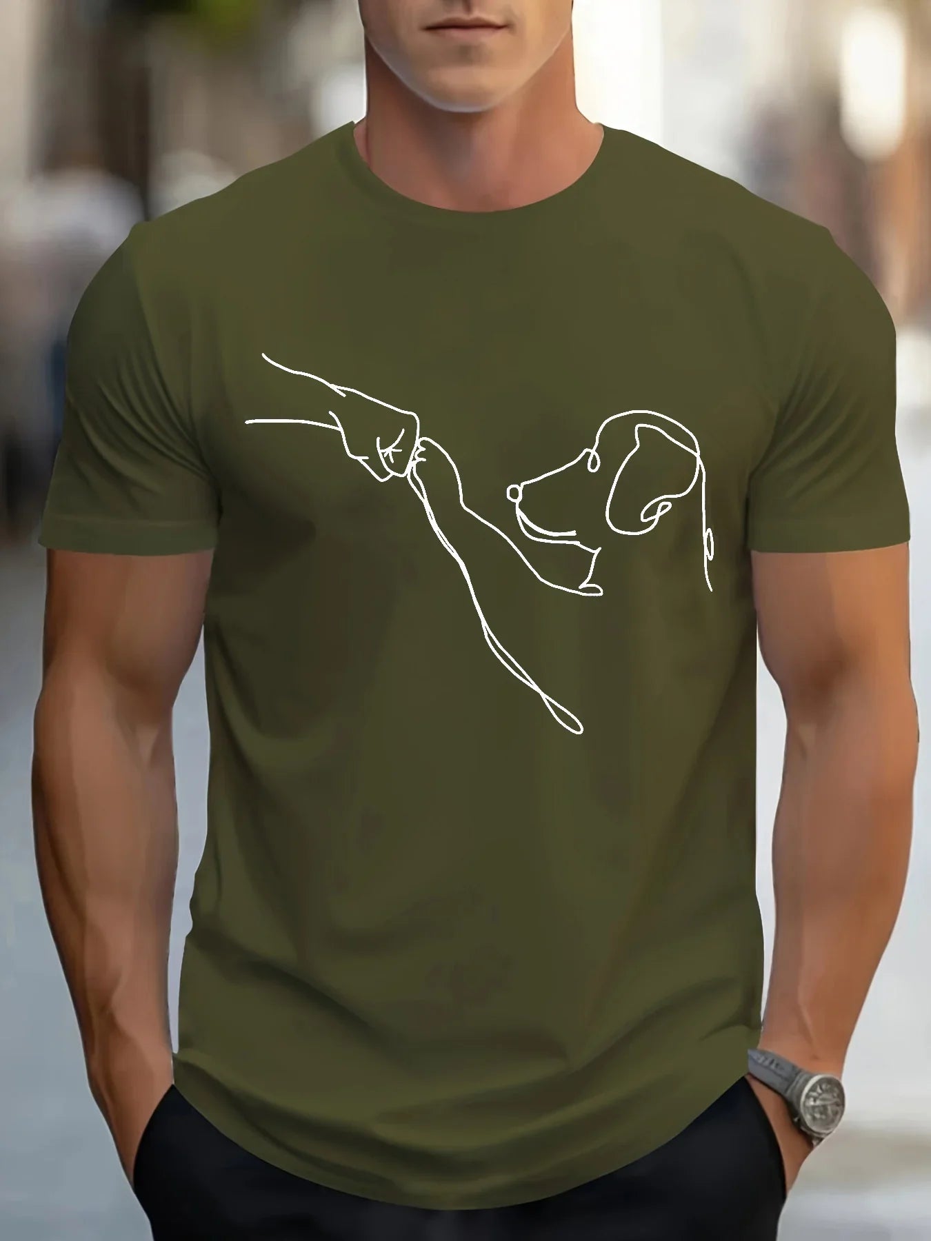 Men's 100% cotton casual sports loose fit Funny Dog First print round neck short sleeved T-shirt top