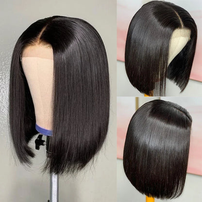 220% Density Bob Wigs Straight Human Hair Lace Front Wigs 13x4 Bob Brazilian Remy Hair Pre-plucked Lace Front Wigs 16 inch