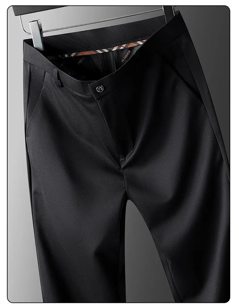 Spring Summer Mens Stretch Pants Smart Casual Suit Pants Wrinkle Resistant Dress Pants with Embroidery Pattern