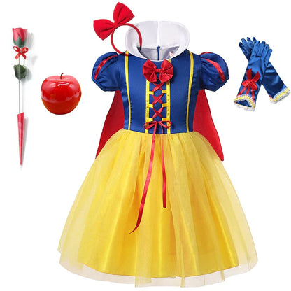 2026 Purim Snow White Dress Costume for Girls Childrens Carnival Christmas Party Princess Kids Birthday Clothes With Cloak Wig