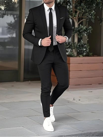 Men's Two-Piece Suit Set, Casual High-Quality Blazer and Pants, Suitable for All Seasons, Business, Party, Office Wear