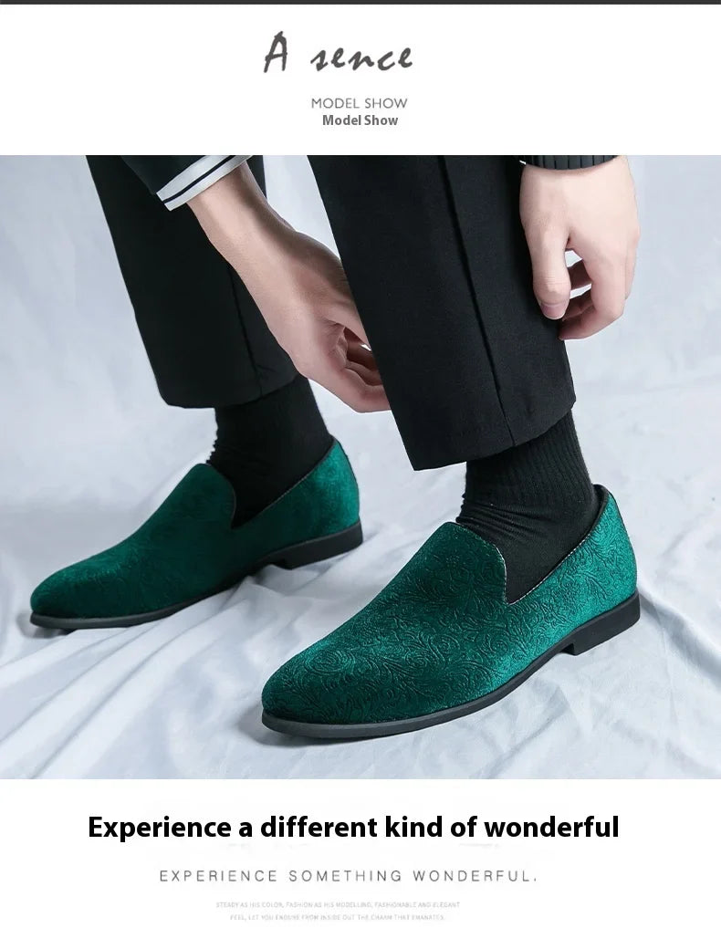 New British style men's hair stylist pattern suede lazy man slip-on bean loafers 46 plus-size pointed leather shoes