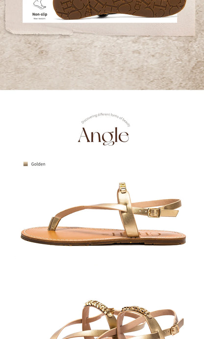 Women's Sandals New Simple Flat Bottom Non slip Thin Strip Shoes Beach Women's Shoes