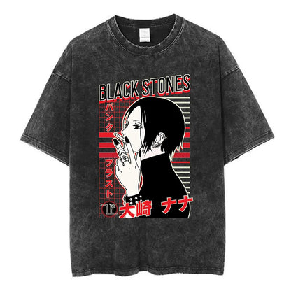 Nana Osaki Japanese Anime Vintage Washed T-shirt Men's Women Clothing Harajuku Short Sleeve T-shirts 100% Cotton Casual T Shirts